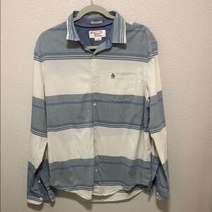 Penguin by Munsingwear Blue and White Casual Button Down Shirt